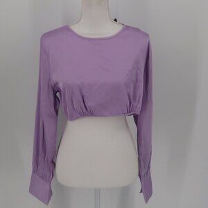Know.One.Cares. Purple Lavender Long Sleeve Crop Top Satin Style Size Large NWT